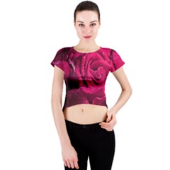 Water Rose Pink Background Flower Crew Neck Crop Top by Ravend