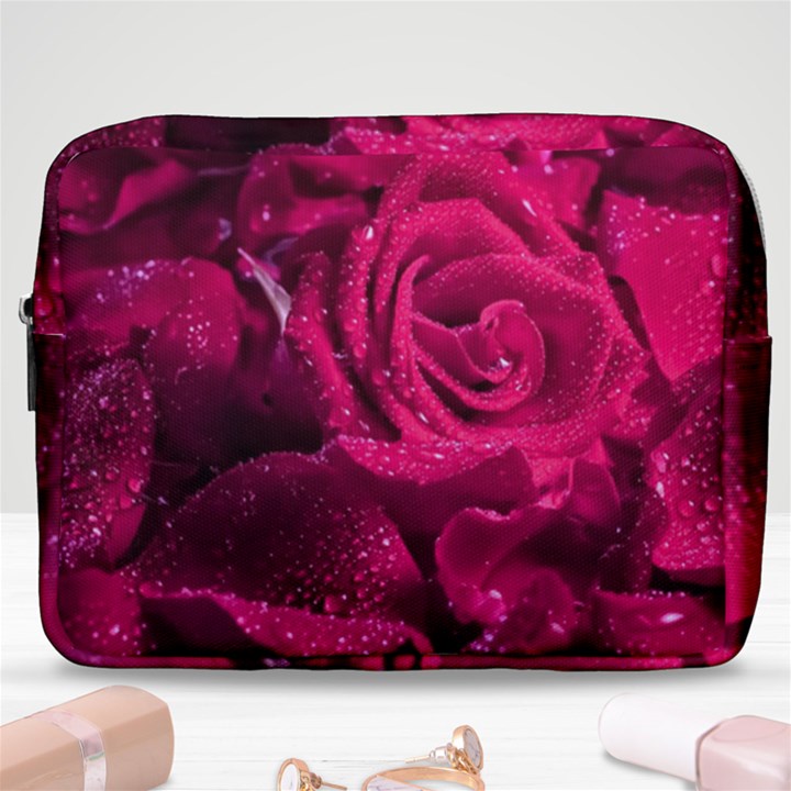 Water Rose Pink Background Flower Make Up Pouch (Large)