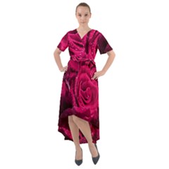 Water Rose Pink Background Flower Front Wrap High Low Dress