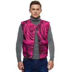 Water Rose Pink Background Flower Men s Short Button Up Puffer Vest	 by Ravend