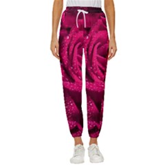 Water Rose Pink Background Flower Cropped Drawstring Pants by Ravend