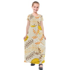 Leaves Flowers Background Wallpaper Kids  Short Sleeve Maxi Dress by Ravend