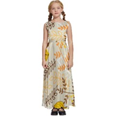 Leaves Flowers Background Wallpaper Kids  Satin Sleeveless Maxi Dress by Ravend