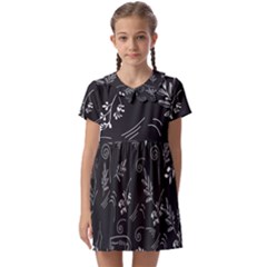 Leaves Doodle Digital Paper Foliage Kids  Asymmetric Collar Dress by Ravend