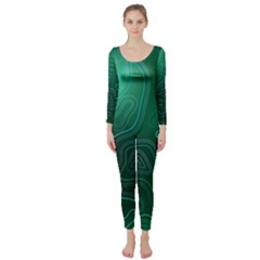 Green Line Shape Stripe Corolla Long Sleeve Catsuit by Ravend