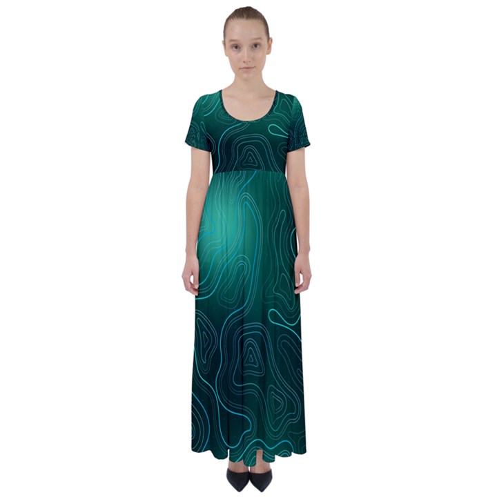 Green Line Shape Stripe Corolla High Waist Short Sleeve Maxi Dress