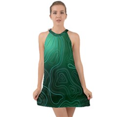 Green Line Shape Stripe Corolla Halter Tie Back Chiffon Dress by Ravend