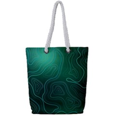 Green Line Shape Stripe Corolla Full Print Rope Handle Tote (small) by Ravend