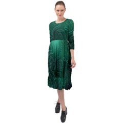 Green Line Shape Stripe Corolla Ruffle End Midi Chiffon Dress by Ravend