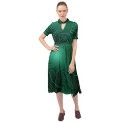 Green Line Shape Stripe Corolla Keyhole Neckline Chiffon Dress by Ravend