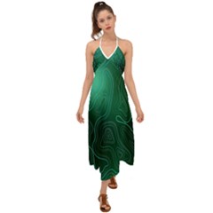 Green Line Shape Stripe Corolla Halter Tie Back Dress  by Ravend