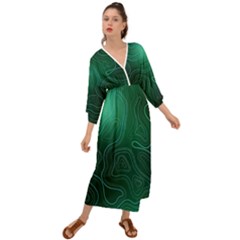 Green Line Shape Stripe Corolla Grecian Style  Maxi Dress by Ravend