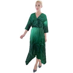 Green Line Shape Stripe Corolla Quarter Sleeve Wrap Front Maxi Dress by Ravend