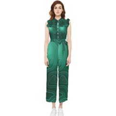 Green Line Shape Stripe Corolla Women s Frill Top Chiffon Jumpsuit by Ravend