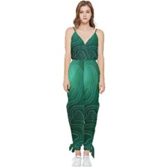 Green Line Shape Stripe Corolla Sleeveless Tie Ankle Chiffon Jumpsuit by Ravend