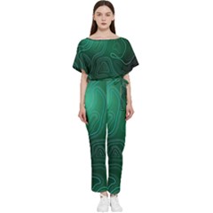 Green Line Shape Stripe Corolla Batwing Lightweight Chiffon Jumpsuit by Ravend