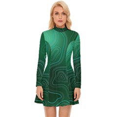 Green Line Shape Stripe Corolla Long Sleeve Velour Longline Dress by Ravend