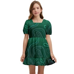 Green Line Shape Stripe Corolla Kids  Short Sleeve Dolly Dress by Ravend