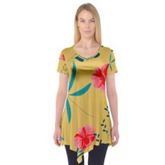 Nature Floral Flower Petal Leaves Leaf Plant Short Sleeve Tunic  by Ravend