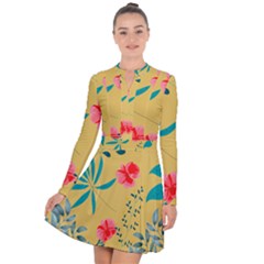 Nature Floral Flower Petal Leaves Leaf Plant Long Sleeve Panel Dress