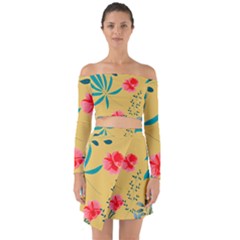 Nature Floral Flower Petal Leaves Leaf Plant Off Shoulder Top With Skirt Set by Ravend