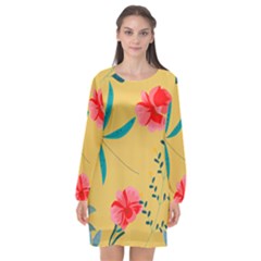 Nature Floral Flower Petal Leaves Leaf Plant Long Sleeve Chiffon Shift Dress  by Ravend