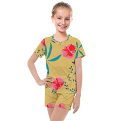 Nature Floral Flower Petal Leaves Leaf Plant Kids  Mesh Tee And Shorts Set