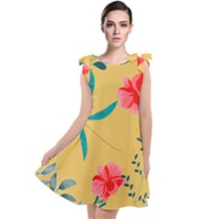 Nature Floral Flower Petal Leaves Leaf Plant Tie Up Tunic Dress by Ravend