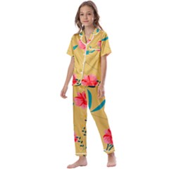 Nature Floral Flower Petal Leaves Leaf Plant Kids  Satin Short Sleeve Pajamas Set by Ravend