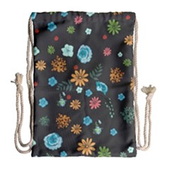 Floral Flower Leaves Background Floral Drawstring Bag (large) by Ravend