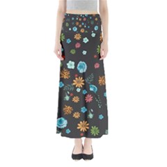 Floral Flower Leaves Background Floral Full Length Maxi Skirt by Ravend