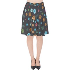 Floral Flower Leaves Background Floral Velvet High Waist Skirt by Ravend