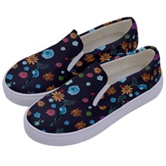 Floral Flower Leaves Background Floral Kids  Canvas Slip Ons by Ravend