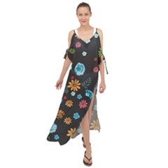 Floral Flower Leaves Background Floral Maxi Chiffon Cover Up Dress