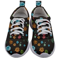 Floral Flower Leaves Background Floral Kids Athletic Shoes by Ravend