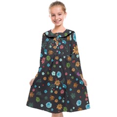 Floral Flower Leaves Background Floral Kids  Midi Sailor Dress by Ravend