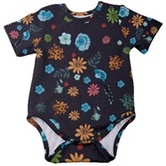 Floral Flower Leaves Background Floral Baby Short Sleeve Onesie Bodysuit by Ravend