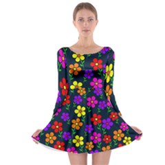 Background Flower Floral Bloom Long Sleeve Skater Dress by Ravend