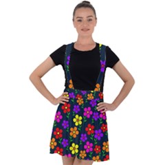 Background Flower Floral Bloom Velvet Suspender Skater Skirt by Ravend