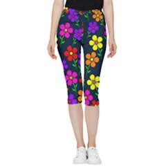 Background Flower Floral Bloom Inside Out Lightweight Velour Capri Leggings  by Ravend