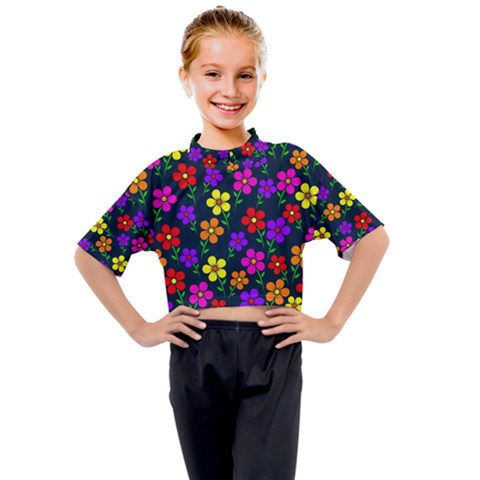 Background Flower Floral Bloom Kids Mock Neck Tee by Ravend