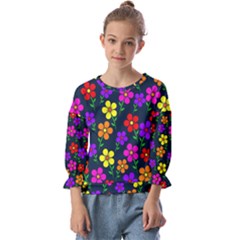 Background Flower Floral Bloom Kids  Cuff Sleeve Top