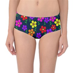 Background Flower Floral Bloom Mid-waist Bikini Bottoms by Ravend