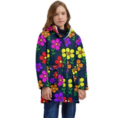 Background Flower Floral Bloom Kid s Hooded Longline Puffer Jacket by Ravend