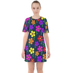 Background Flower Floral Bloom Sixties Short Sleeve Mini Dress by Ravend