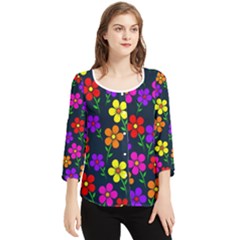 Background Flower Floral Bloom Chiffon Quarter Sleeve Blouse by Ravend