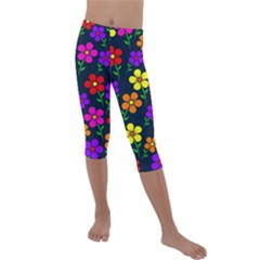 Background Flower Floral Bloom Kids  Lightweight Velour Capri Leggings  by Ravend