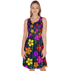 Background Flower Floral Bloom Knee Length Skater Dress With Pockets by Ravend