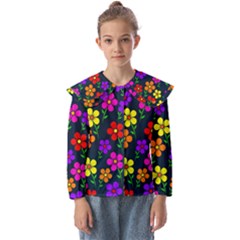 Background Flower Floral Bloom Kids  Peter Pan Collar Blouse by Ravend