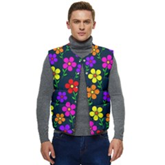 Background Flower Floral Bloom Men s Short Button Up Puffer Vest	 by Ravend